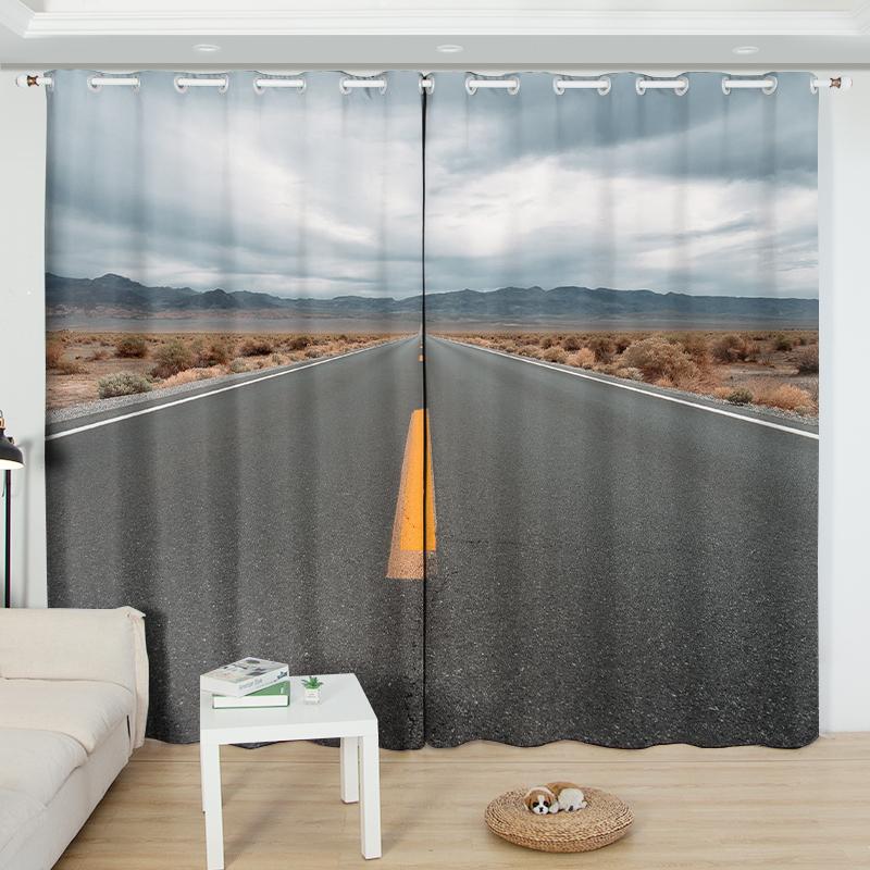 2Panels Endless Road Scenery Semi-blackout Curtain Non-fading Bedroom Living Room Floor-to-ceiling Window Blinds Curtain Cortina
