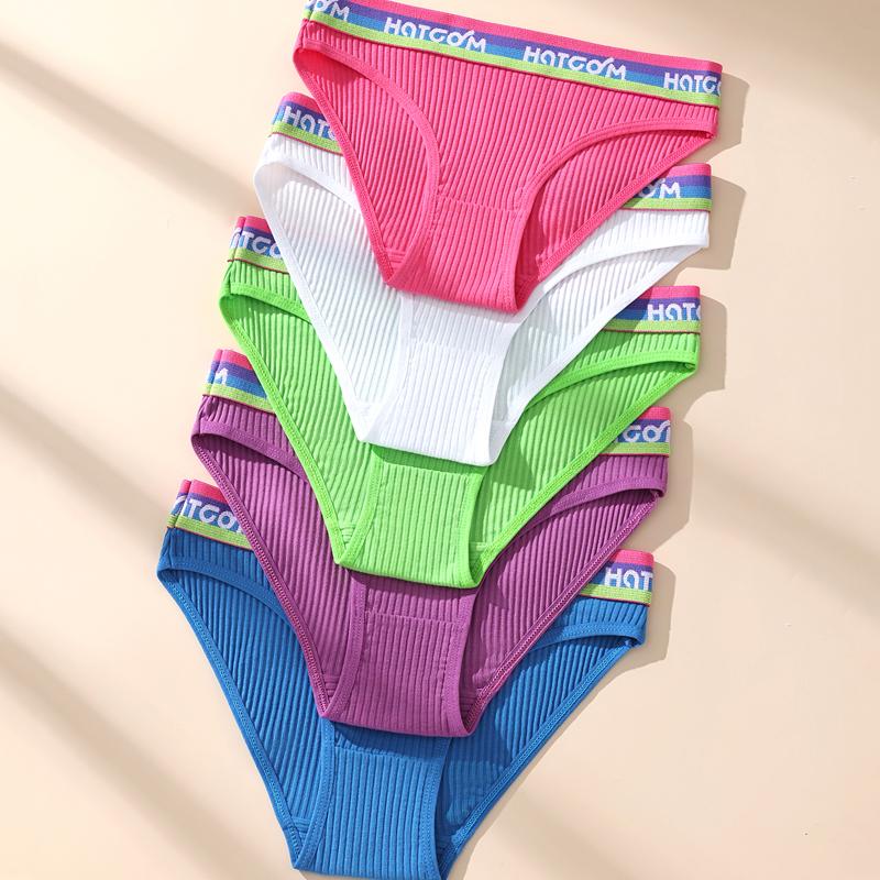 

5 шт./компл. Женские трусики с низкой посадкой, полосатое нижнее белье, хлопковые трусы для девочек, мягкие женские трусики, сексуальное женское белье XS-L L разноцветный