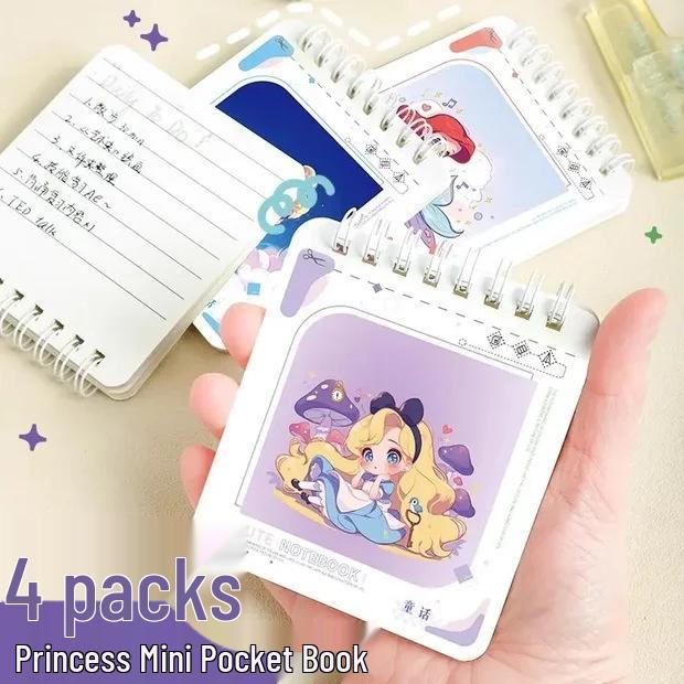 Mini Spiralblock Klein Notizbuch Set: Niedliches Cartoon-Taschenvokabelheft (4 Packung)