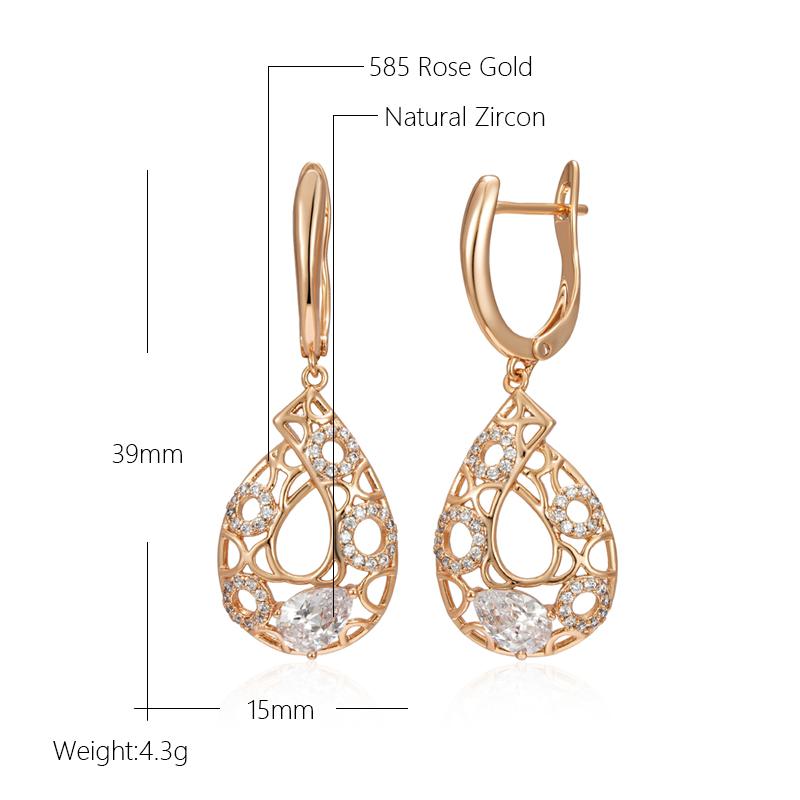 Kienl Rose Gold Color Ethnic Bride Long Big Earring For Women Fashion Natural Zircon Glossy Flower Daily Vintage Jewelry