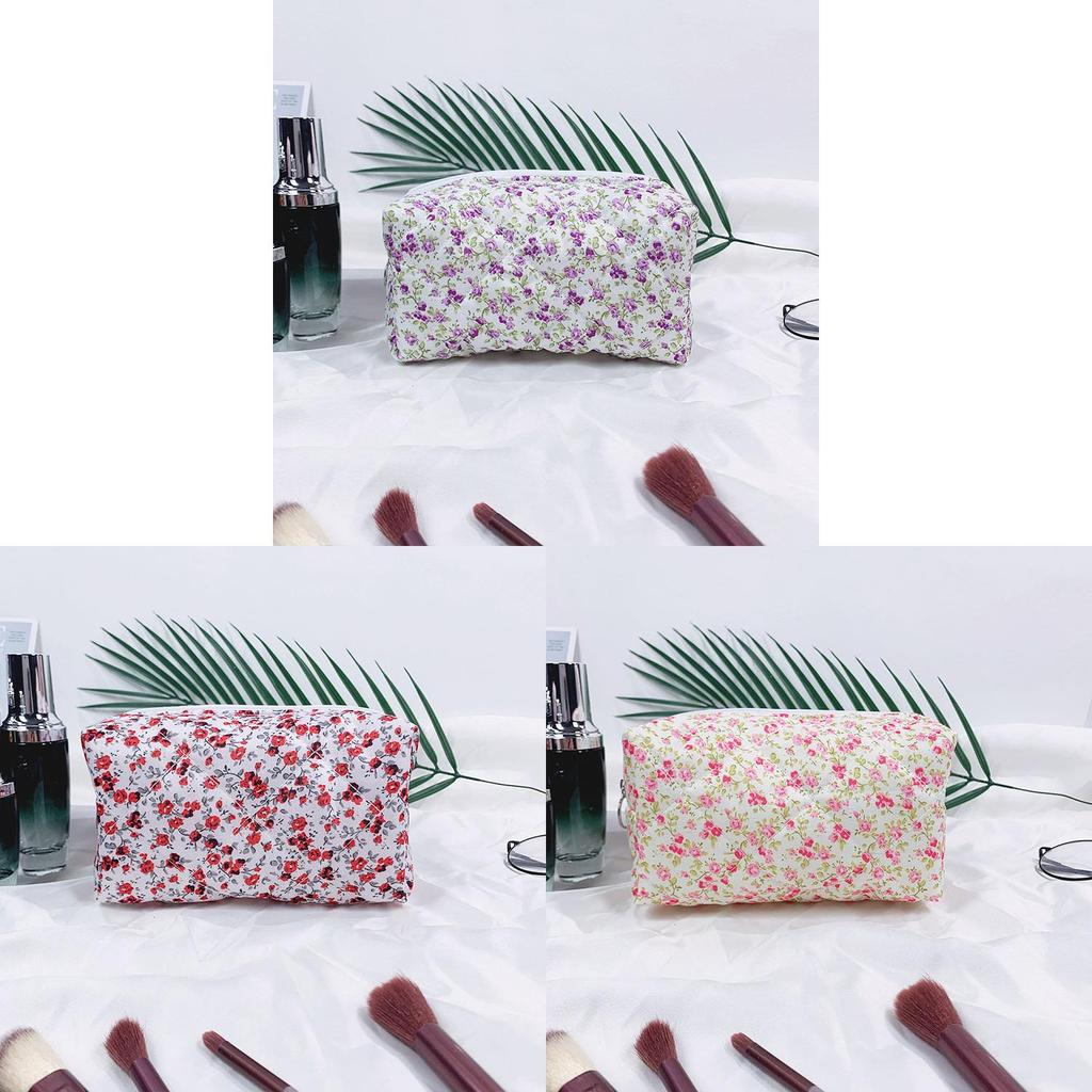 Cotton Floral Makeup Bag With Breathable Design For Daily Use