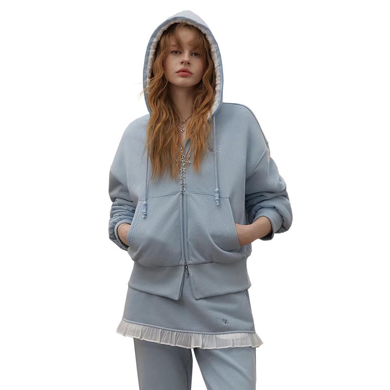 

UNIFREE Women s Korean Style Thickened Hooded Rhinestone Jacket L