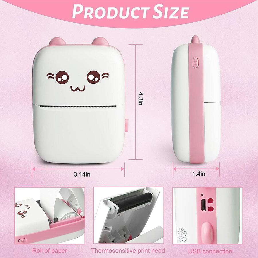 Portable Printer Bluetooth Connection Inkless Thermal Student Pocket Mini Label Printer School Office Supplies Stationery