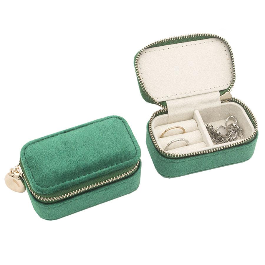 Hot Sale Mini Portable Jewelry Storage Packaging Boxes Pu Leather Velvet Ring Travel Display Zipper Cases
