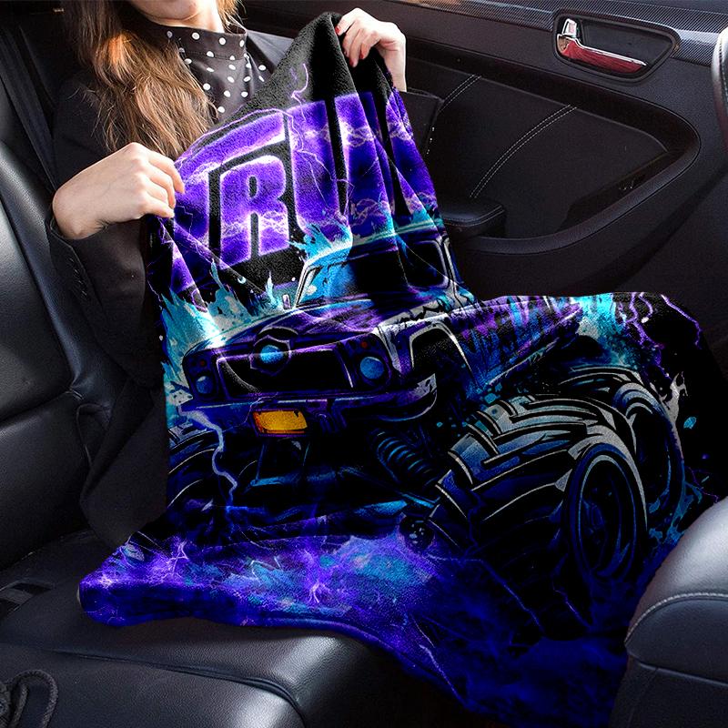 Electric Monster Truck Art Blanket Flannel Blanket for bed, sofa, Camping, Hiking, Picnic Essentials, gift for family Fan gifts