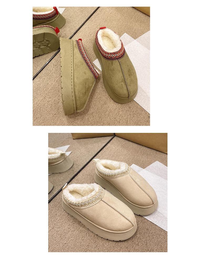 Europäische & Amerikanische Damen Schneestiefel - Wintermode Geschlossene Zehenpartie Plateau Hausschuhe mit Dicker Sohle & Warmer Baumwolle