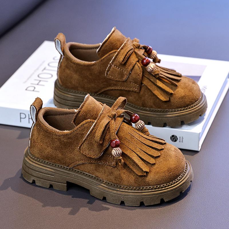 Girls' Tassel Birkenstock-Style Soft-Soled Velcro Loafers - Retro Leather Kids' Shoes (2025)