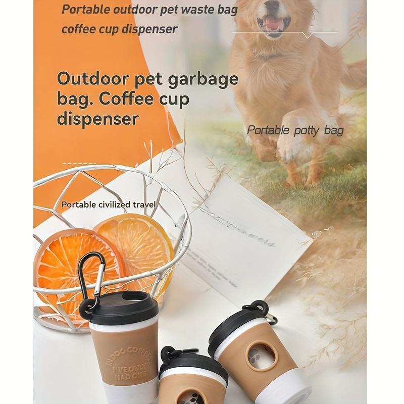 Doggy Coffee Cup Pet Waste Bag Distributor - Portable Dog Feces , with a Safety Lid, In Beige and Black Design,Outdoor Dog Walks