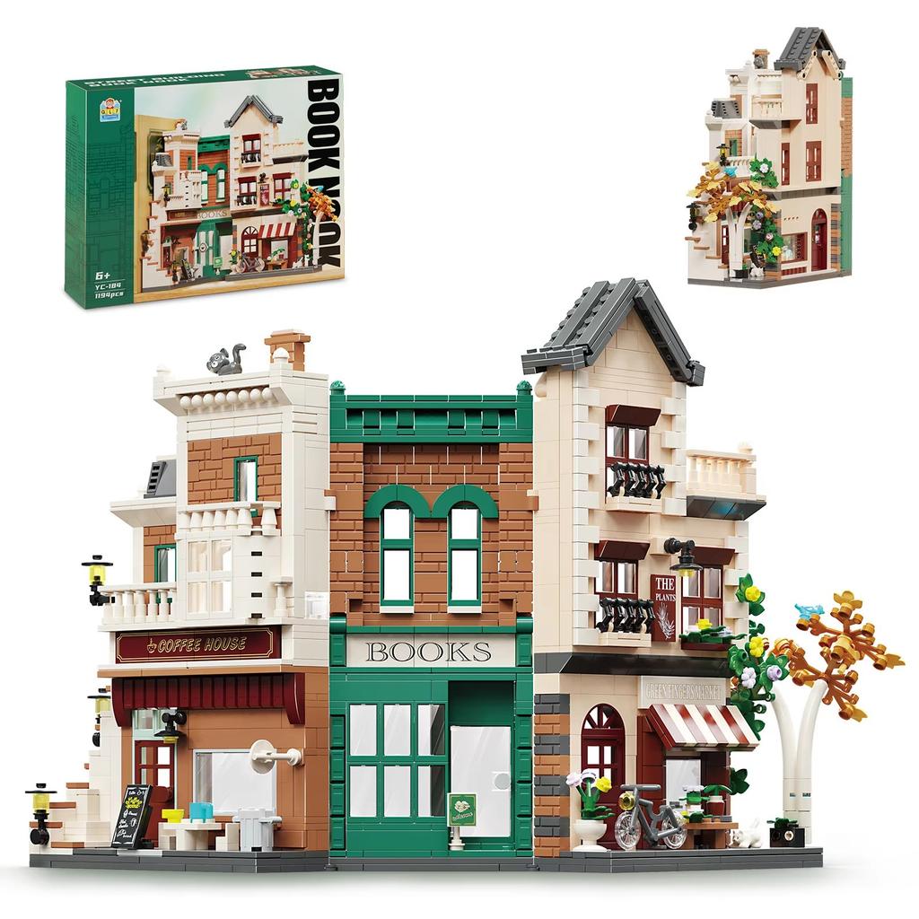 Moc Creativity Urban Building Street View Book Stand Decoration Assembly Diy Blocks Children'S Puzzle Toys Birthday Gift