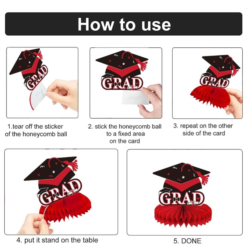 9pcs Graduation Celebration Honeycomb Decors Set Party Decoration For Tabletops Use At Parties And School Functions