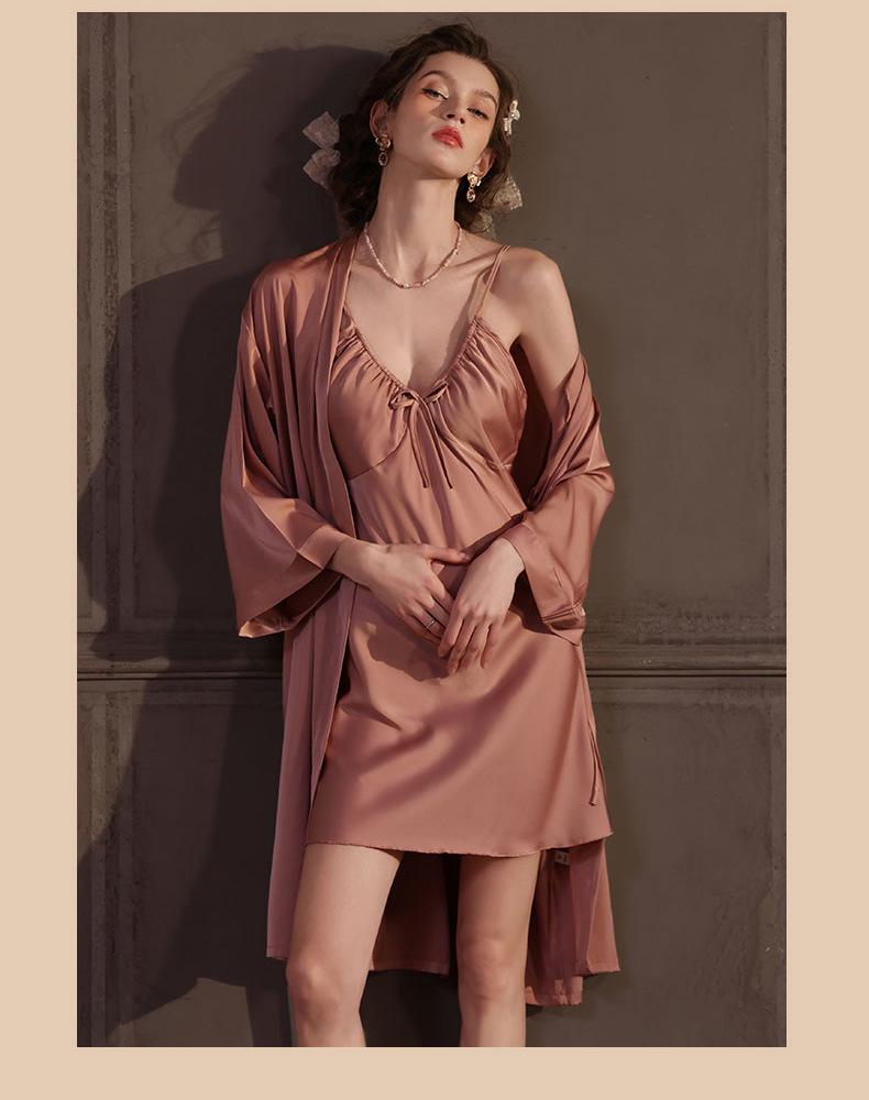 Collezione Seta di Ghiaccio: Abito Pigiama Camicia da Notte Sexy da Donna di Alta Gamma - Camicia da Notte in Seta Primavera/Estate