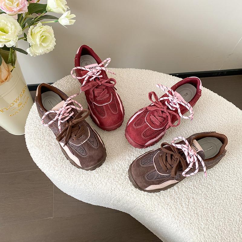 Leather German training shoes women's casual suede round head sports shoes versatile Forrest Gump shoes small white shoes large size women's shoes 4