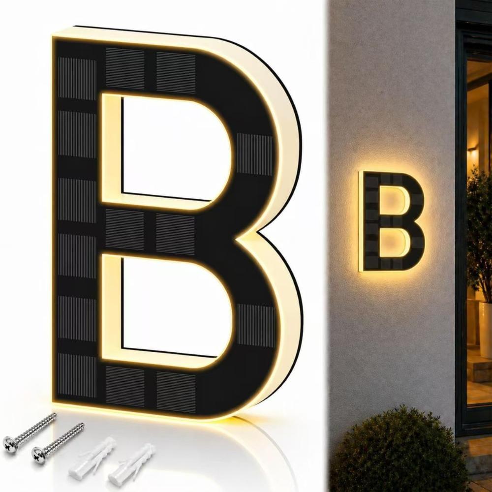 IP44 Waterproof Solar House Numbers 6.7 Inch Size Lighted House Numbers Outdoor Use
