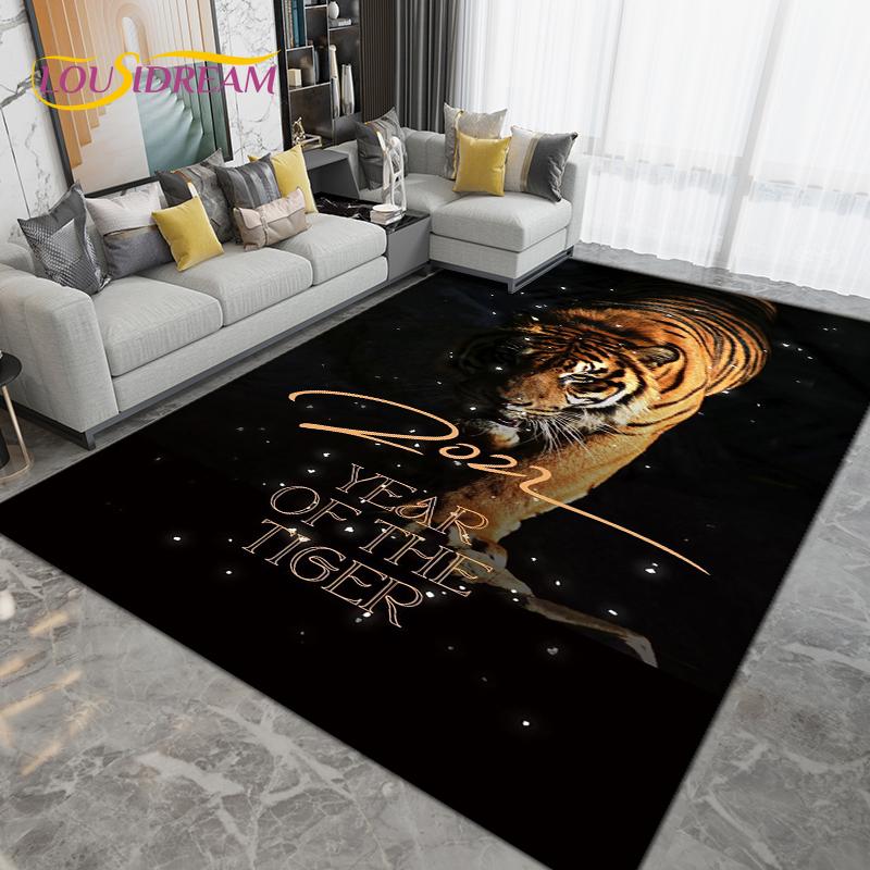 Cartoon Tiger Lion Wolf Animal Area Rug,Carpet Rug for Living Room Bedroom Sofa,Doormat Kitchen Bathroom Non-slip Floor Mat Gift