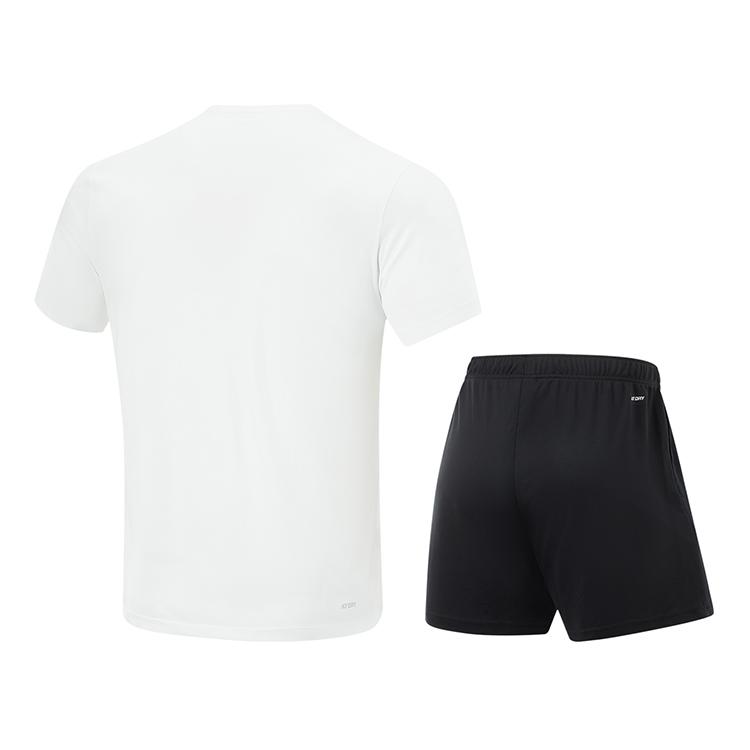 Li Ning Table Tennis Series Short Sleeve Round Neck Top Cool Elastic Bottoms Casual Sports Suit Unisex Suit White AATV019-3