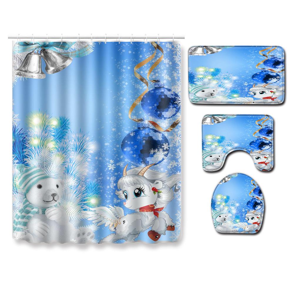 Hot Christmas Bathroom Shower Curtain Four-Piece Combination Floor Mat Bathroom Water-Absorbing Non-Slip Door Mat Carpet