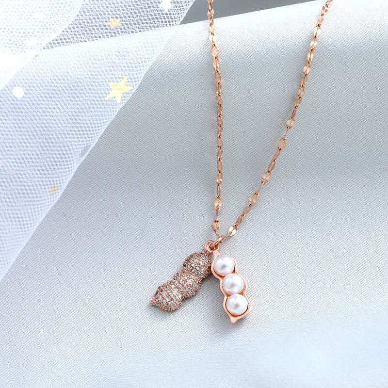 Peanut Pod Necklace Female Pearl Inlaid Valentine'S Day Gift Temperament Simple Style