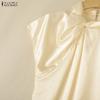 ZANZEA Elegant Women Casual Twisted Neck Sleeveless Satin Smooth Blouse