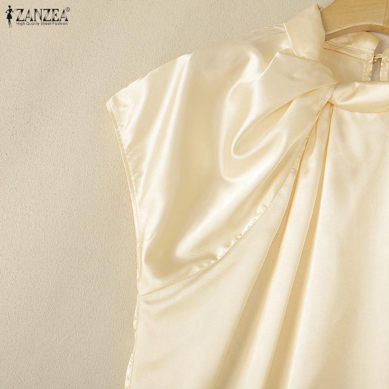 ZANZEA Elegant Women Casual Twisted Neck Sleeveless Satin Smooth Blouse