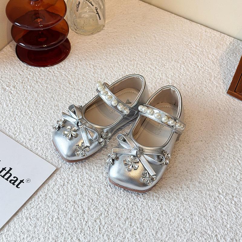 

Children s small leather shoes 2025 spring and autumn new Korean version of rhinestone bow princess shoes girls soft-soled leather shoes 25