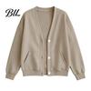 Giacca Casual Autunno Inverno Donna Cardigan con Bottoni Scollo a V, Felpa Oversize Monocolore con Cardigan Scollo a V Doppia Tasca, Manica Lunga
