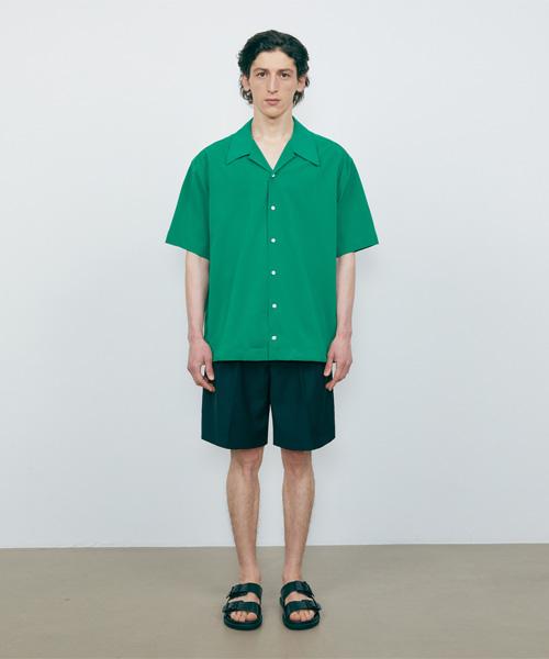 V2 Loose Fit Open Collar Cool Summer Elastic Waist Shirt_Green Green/L