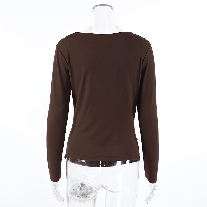 2025 Autumn European & American Slimming Ruched Long-Sleeve Shirt for Women