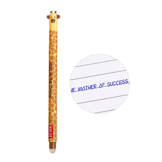 Smazatelná propiska 0,7 mm s černým inkoustem, s měkkým úchopem šetrným k pokožce, roztomilé zvířecí víčka, design s tlačítkem, doplňovatelné tužky, školní potřeby