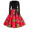 Women's Fashion V-neck Casual Slim-fit Christmas Print Long-sleeved Dress