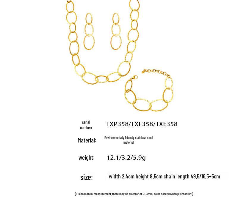 Handmade Hammered Stainless Steel Jewelry Set: Ferris Wheel Circle Necklace, Bracelet & Earrings with Real Gold Plating