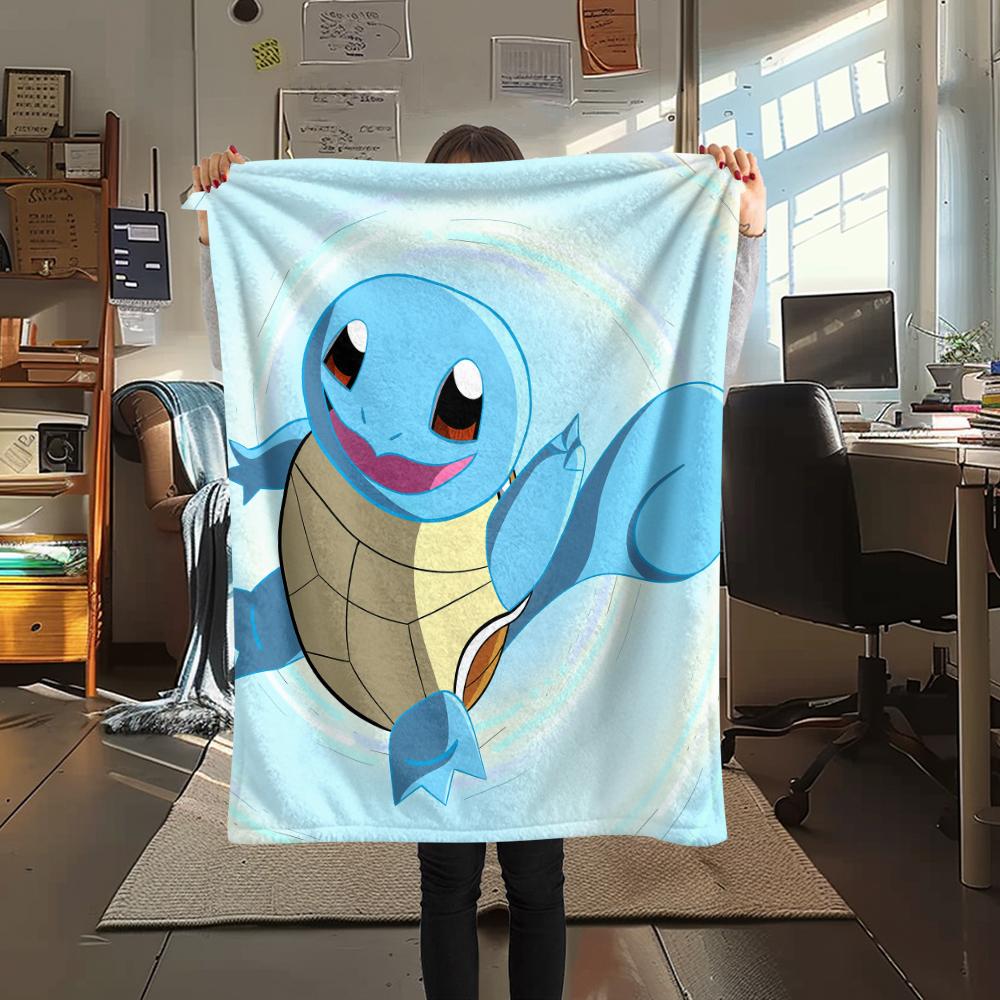 Flanelová deka se vzorem kreslené postavičky Squirtle, Vysoká kvalita, Pohodlná pro všechna roční období, Domácí dekorace, Teplo a pohodlí, Perfektní pro dárky.