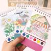 1 Set Desktop Ornament Coil Vertical Watercolor Painting Diy Watercolor Graffiti Book With Built-In Paint Coloring Picture Book