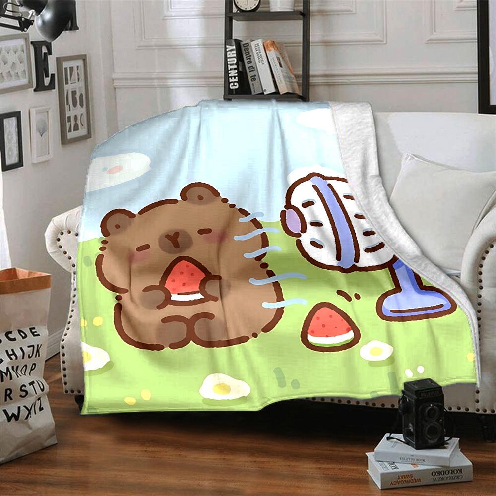 1pc Cartoon Capybara Blanket Lightweight Blanket Throw Blanket For Sofa, Bed, Travel, Camping, Livingroom, Office, Couch, Chair yy251010101