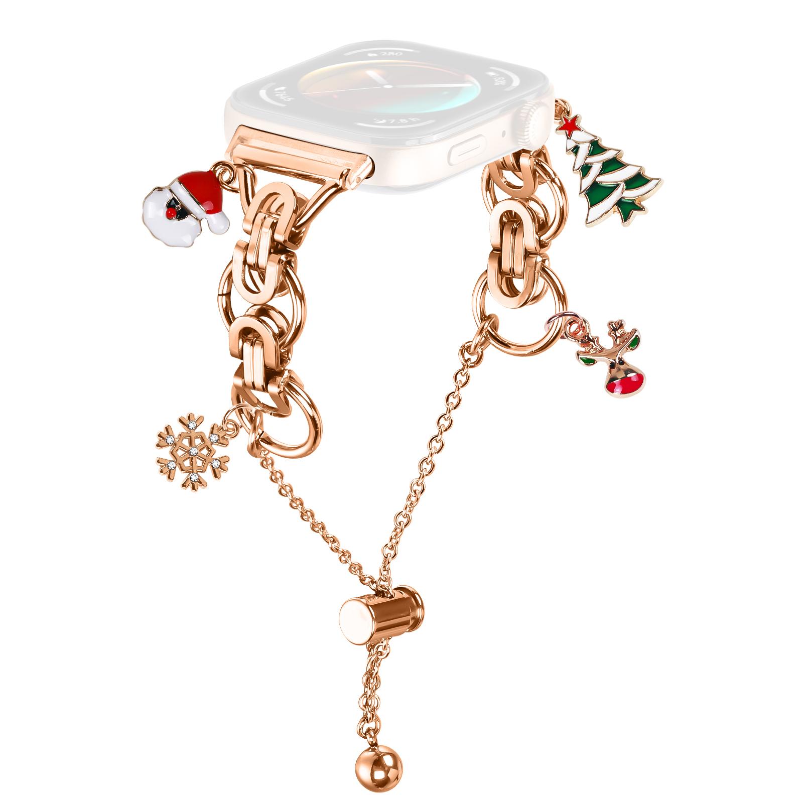 

For Huawei Watch Fit 3 Electroplated Metal Alloy Band Single Loop Chain Bracelet Strap Rose Gold/Christmas