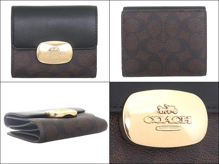 Coach Eliza Signature Coated Canvas Leather Small Wallet (Bi-fold) FCW801 CW801 Walnut and Black (Outlet)