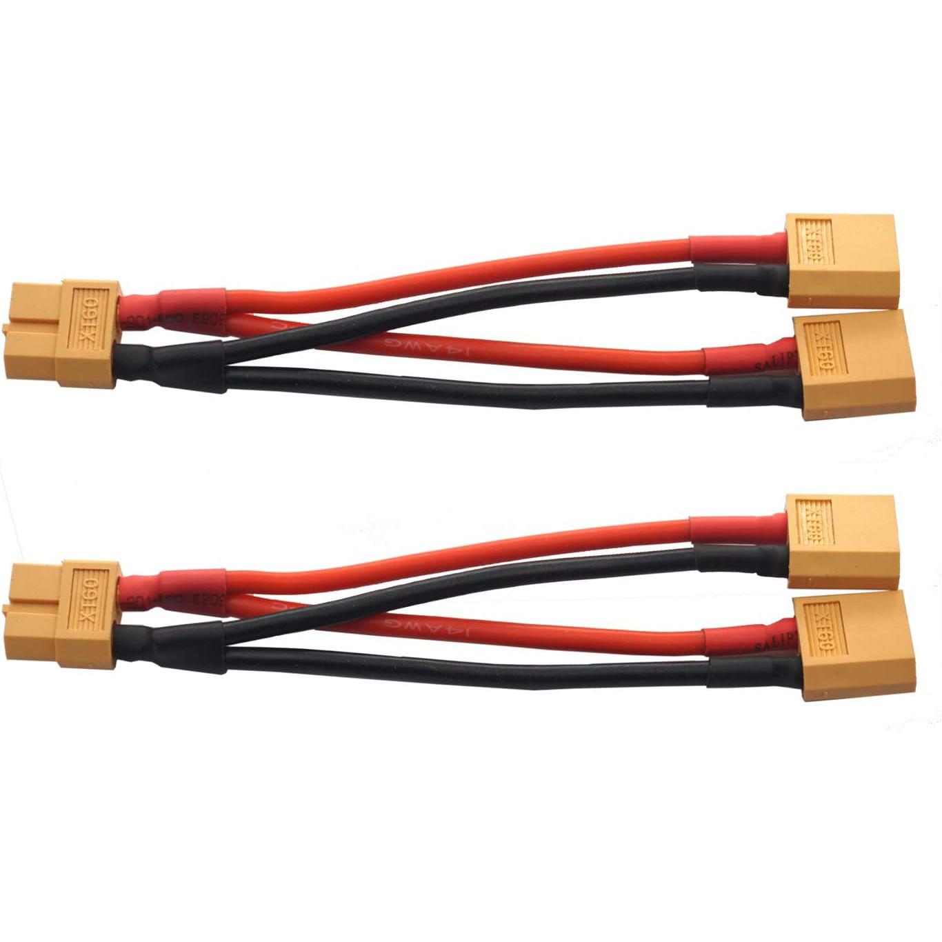

2PCS 14AWG XT60 Паралельний роз’єм батареї 2-штекерний до 1-гніздового кабелю XT-60 Подвійний подовжувач Y-розгалужувач Адаптер джгута для RC