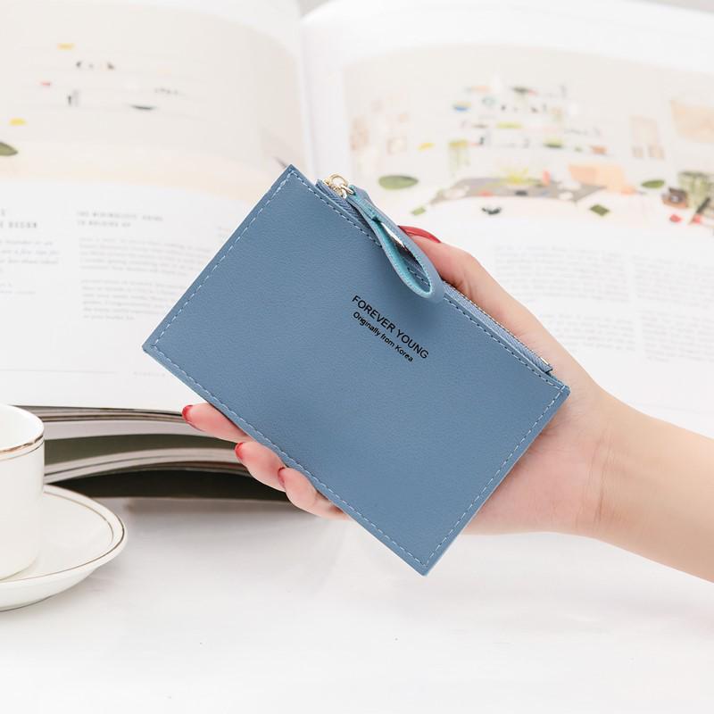 

2023 Korean Style Women s Slim Wallet: Short, Simple Coin Purse with Zippered Card Holder светло-синий