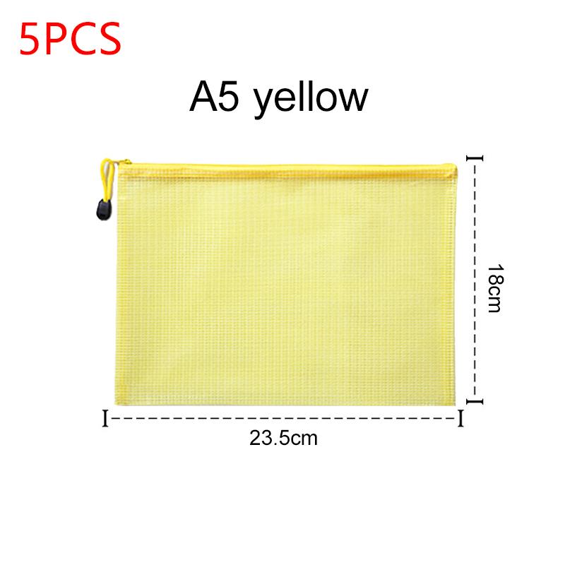 5pcs A4/A5 Document Folder Grid Zipper Bags Office Educational Supplies Waterproof Document File Stationery Storage Bag TMZ