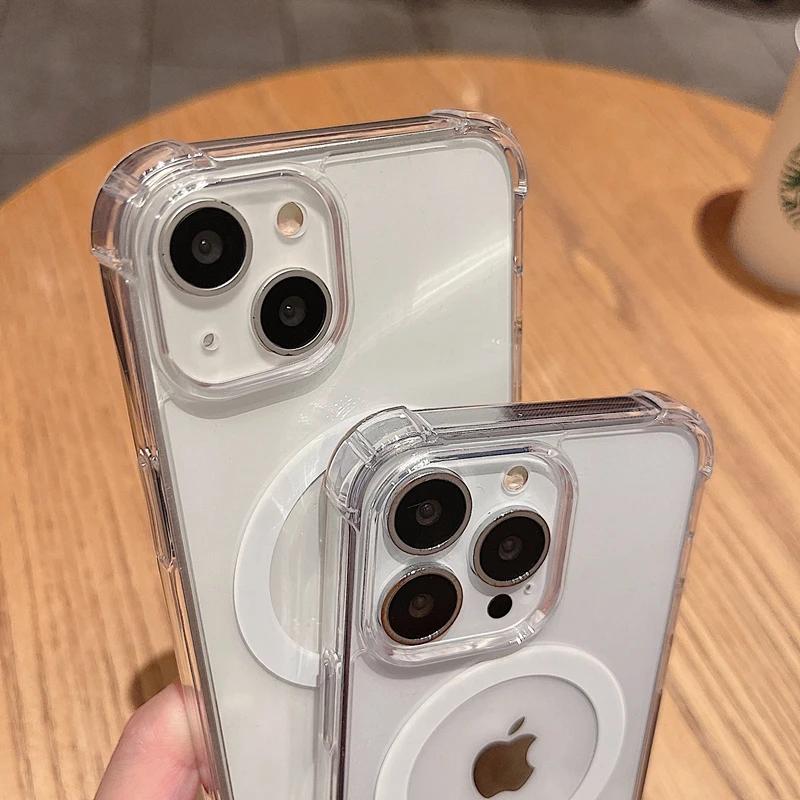 Luxury Shockproof Magsafe Wireless Charge Transparen Case For iPhone 11 12 13 14 15 16 17 Pro Max Plus Air Magnetic Bumper Cover