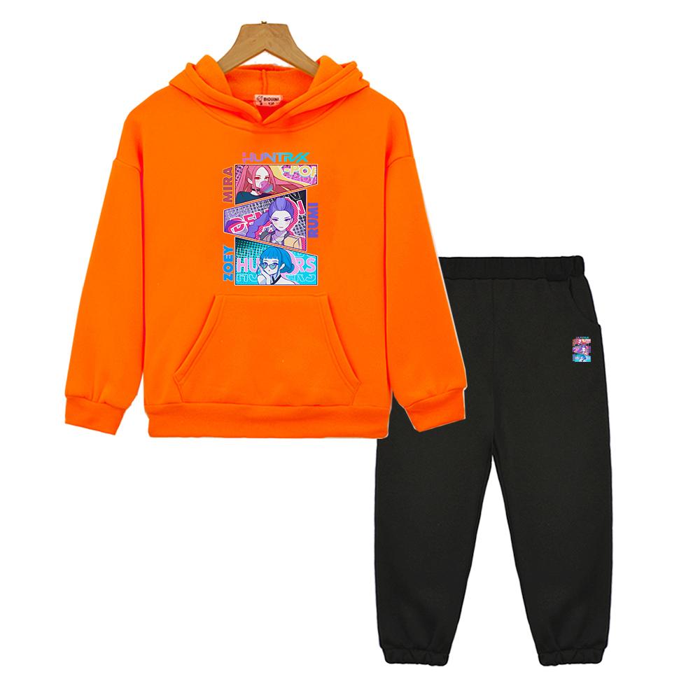 Kpop Dämonenjäger Anime Kapuzenpullover Fleece Sweatshirt Herbst Junge Mädchen Kapuzensets Jacke 2-teilig Pullover+Hose Kinder Boutique Kleidung