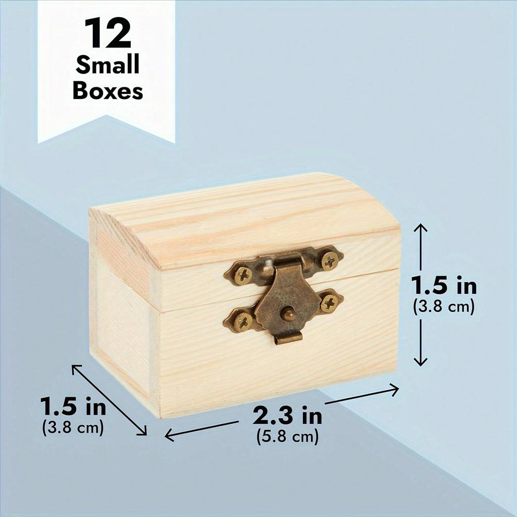 12pcs Small Wooden Boxes With Hinged Lid, Front Clasp - Paintable Treasure Box For DIY Arts & Crafts, Halloween, Birthday Party