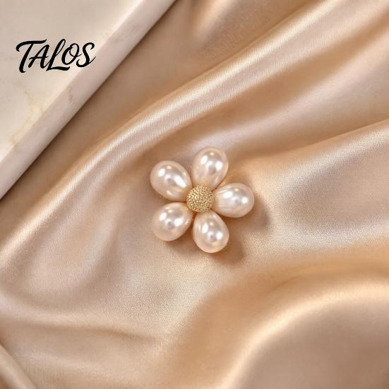 Alloy Brooch Pin 2Pcs Faux Pearl Flower Brooch, Retro Floral Anti-Exposure Neckline Pin, Decorative Women Jewelry Accessories for Suit Dress