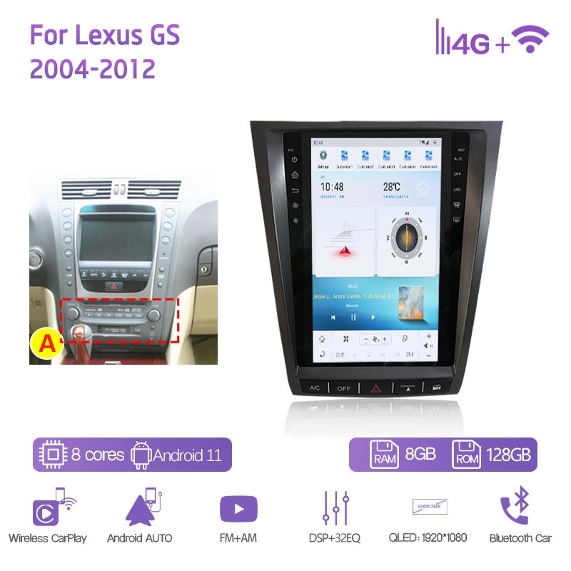 11.8Inch Car Multimedia Video Player For Lexus GS 2004-2012 GPS Navigation Radio Android11 8+128G 8Core CarPlay 4G 360Camera