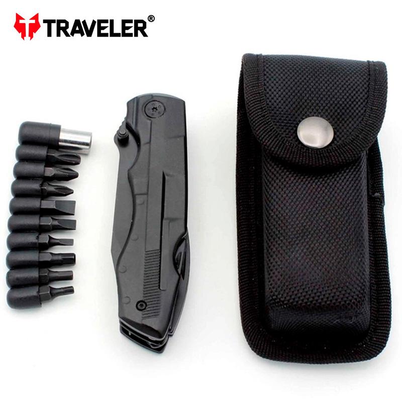 Folding Multitool Traveler MS009G / 9 Tools / Hiking / Fishing / Cycling / Case