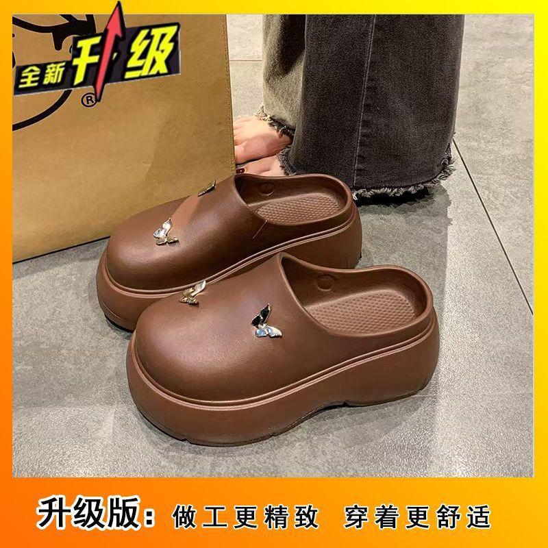 Popular Fashion Heightening Slippers Women Wear New Super Hot Internet Celebrity Thick-bottomed Bag Head Half Slippers Women In Spring and Summer 2025