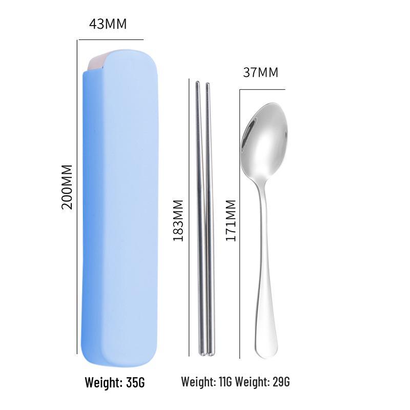 Spersonalizowany Zestaw Sztućców Ze Stali Nierdzewnej na Zewnątrz: Łyżka, Widelec i Pałeczki w Przenośnym Pudełku Prezentowym.
