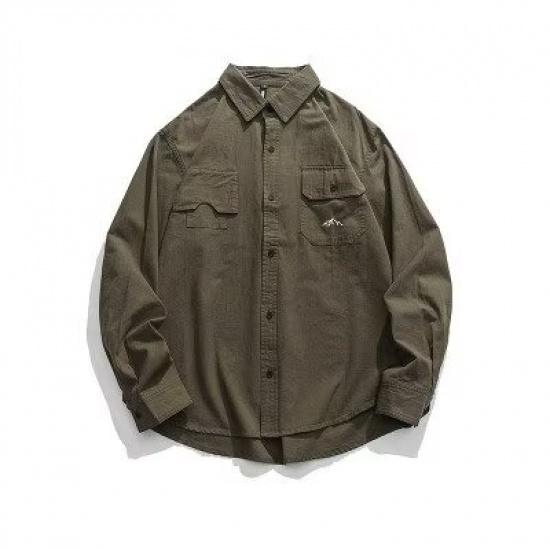 

2024 Ретро Рубашка Мужская Летняя Одежда Гонконгский Стиль Студенческая Свободная Нишевая Дизайн Веселая Новая Мужская Рубашка Верхняя Одежда 2XL зелёный