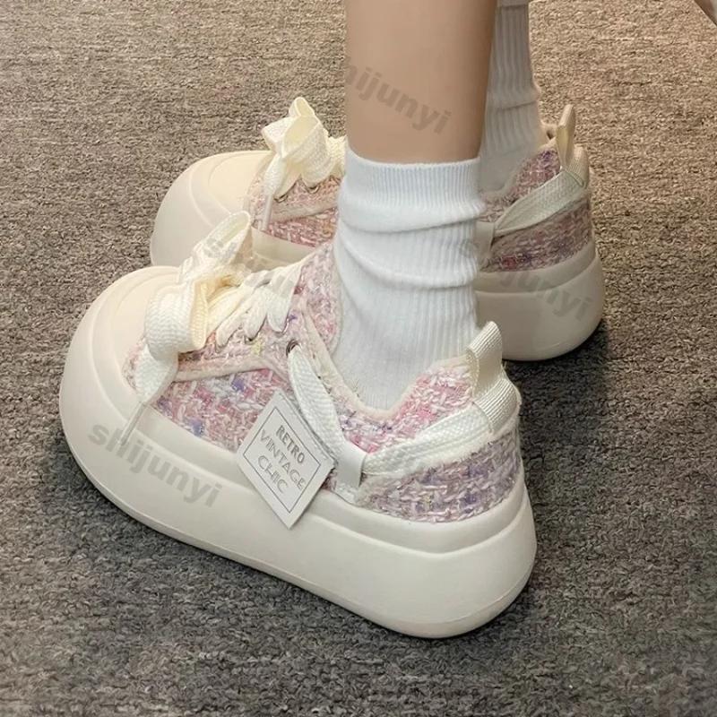 Mode Damen Plateau Canvas Schuhe Frühling Mode Bequem Atmungsaktiv Lässige Sneaker Neu Schnürschuhe Rutschfest Flach Sport Laufschuhe