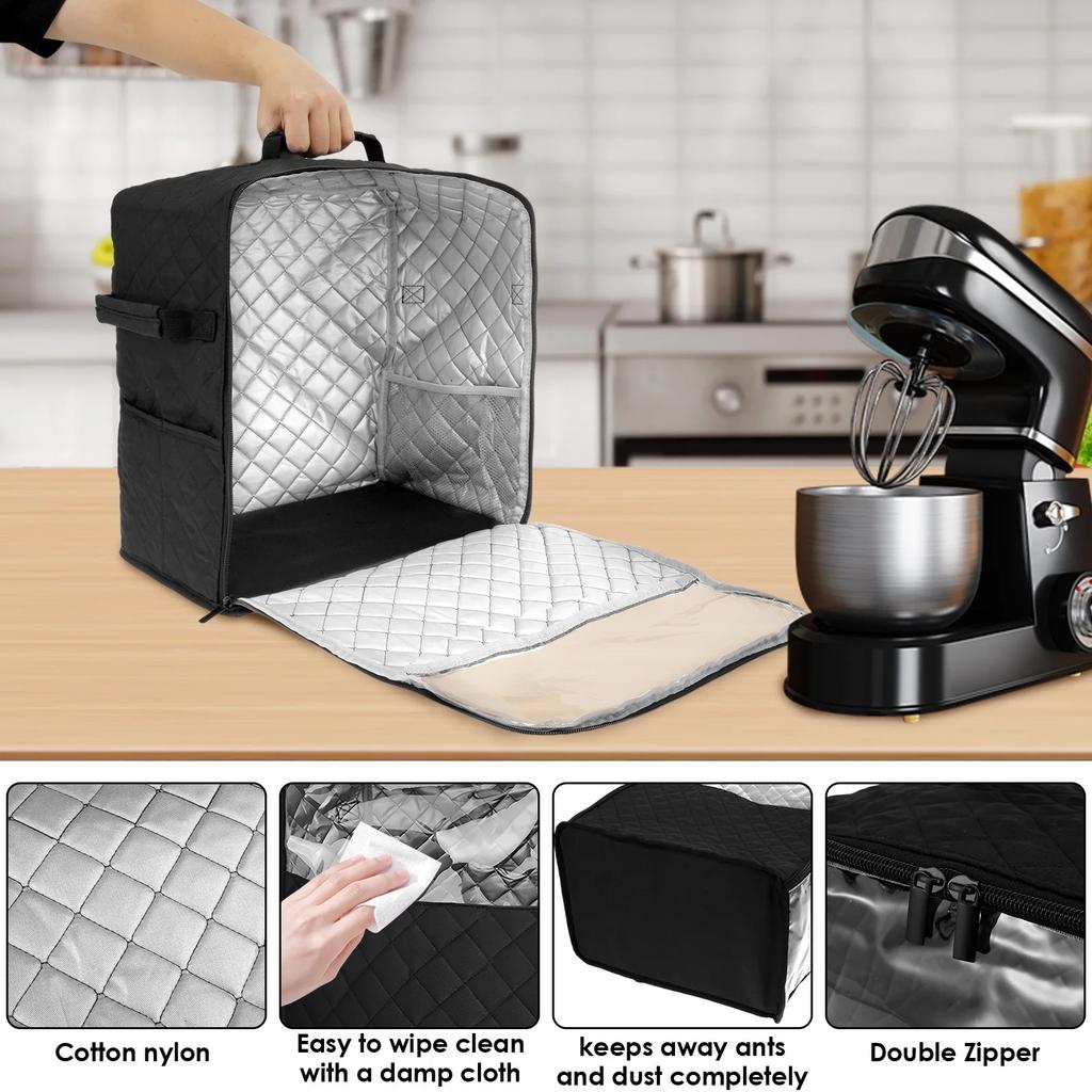 Kitchen Dust Cover Waterproof Stand Mixer Cover with Appliance Sliders Base and Storage Pockets Fit 4.5-8 Quart KitchenAid Mixer