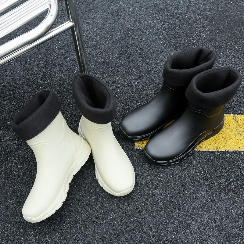 Rain Shoes Men's Medium Tube Non-slip Fishing Rain Boots Waterproof Shoes Velvet Warm Kitchen Bundle Rubber Shoes Car Wash Overshoes